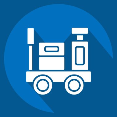 Icon Bagaj Trolley. Tren İstasyonu sembolüyle ilgili. Uzun gölge tarzı. Basit tasarım çizimi