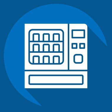 Simge İçen Su Satış Makinesi. Tren İstasyonu sembolüyle ilgili. Uzun gölge tarzı. Basit tasarım çizimi