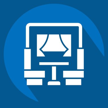 Icon Yemek Arabası. Tren İstasyonu sembolüyle ilgili. Uzun gölge tarzı. Basit tasarım çizimi