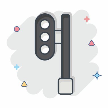 Simge Trafiği. Tren İstasyonu sembolüyle ilgili. Çizgi roman. Basit tasarım çizimi