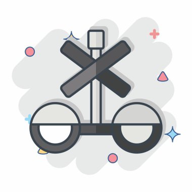 Simge Tren Durağı tabelası. Tren İstasyonu sembolüyle ilgili. Çizgi roman. Basit tasarım çizimi