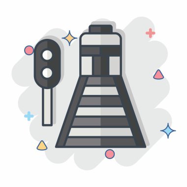 Icon Demiryolu. Tren İstasyonu sembolüyle ilgili. Çizgi roman. Basit tasarım çizimi