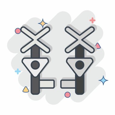 Simge Düzey Geçişi. Tren İstasyonu sembolüyle ilgili. Çizgi roman. Basit tasarım çizimi