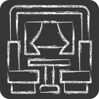 Icon Yemek Arabası. Tren İstasyonu sembolüyle ilgili. Tebeşir stili. Basit tasarım çizimi