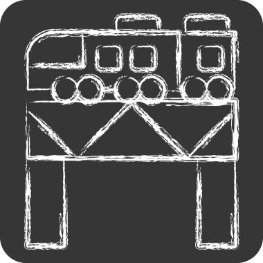 Tren üzerindeki ikon köprü. Tren İstasyonu sembolüyle ilgili. Tebeşir stili. Basit tasarım çizimi