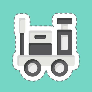 Etiket şeridi bavulu kesmiş. Tren İstasyonu sembolüyle ilgili. Basit tasarım çizimi