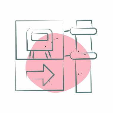 Simge Tren İstasyonu. Tren İstasyonu sembolüyle ilgili. Renkli Leke Biçimi. Basit tasarım çizimi