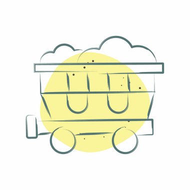 Icon Kömür Arabası. Tren İstasyonu sembolüyle ilgili. Renkli Leke Biçimi. Basit tasarım çizimi