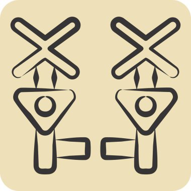 Simge Düzey Geçişi. Tren İstasyonu sembolüyle ilgili. El çizimi tarzı. Basit tasarım çizimi