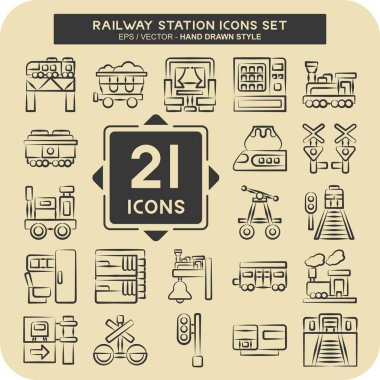 Icon Tren İstasyonu 'nu hazırla. Tren İstasyonu sembolüyle ilgili. El çizimi tarzı. Basit tasarım çizimi