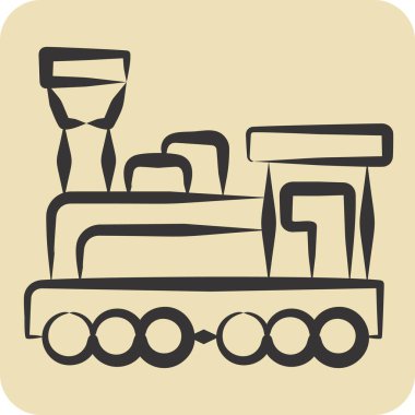 Simge Motoru. Tren İstasyonu sembolüyle ilgili. El çizimi tarzı. Basit tasarım çizimi