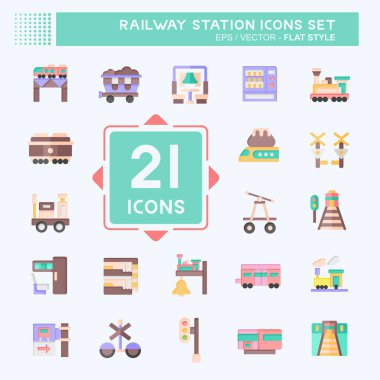 Icon Tren İstasyonu 'nu hazırla. Tren İstasyonu sembolüyle ilgili. Düz stil. Basit tasarım çizimi