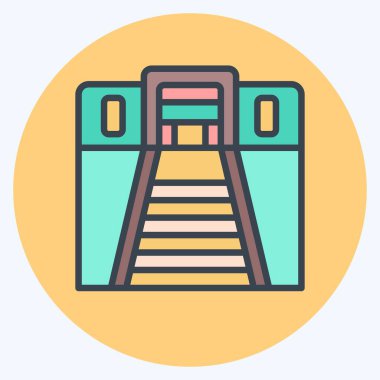 Simge Tüneli. Tren İstasyonu sembolüyle ilgili. renk arkadaşı stili. Basit tasarım çizimi