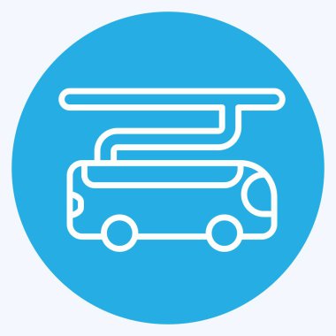 Simge Elektrikli Otobüs. Smart City sembolüyle ilgili. Mavi gözlü. Basit tasarım çizimi