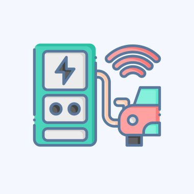 Simge şarj istasyonu. Smart City sembolüyle ilgili. Karalama stili. Basit tasarım çizimi