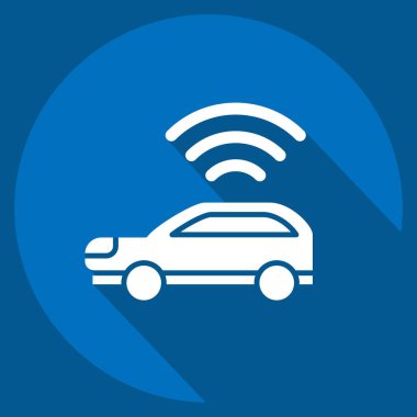 Icon Smart arabası. Smart City sembolüyle ilgili. Uzun gölge tarzı. Basit tasarım çizimi