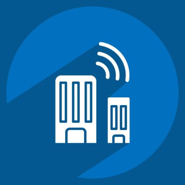 Simge Akıllı Şehir. Smart City sembolüyle ilgili. Uzun gölge tarzı. Basit tasarım çizimi