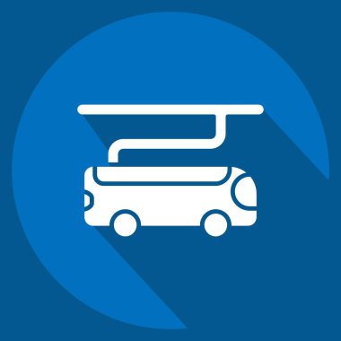 Simge Elektrikli Otobüs. Smart City sembolüyle ilgili. Uzun gölge tarzı. Basit tasarım çizimi