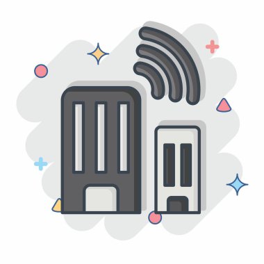 Simge Akıllı Şehir. Smart City sembolüyle ilgili. Çizgi roman. Basit tasarım çizimi