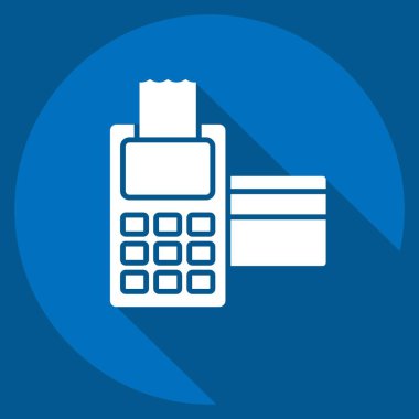 Simge Kart Ödemesi. Smart City sembolüyle ilgili. Uzun gölge tarzı. Basit tasarım çizimi