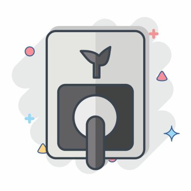 Simge Yeşil Enerji. Smart City sembolüyle ilgili. Çizgi roman. Basit tasarım çizimi