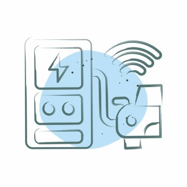 Simge şarj istasyonu. Smart City sembolüyle ilgili. Renkli Leke Biçimi. Basit tasarım çizimi