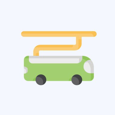 Simge Elektrikli Otobüs. Smart City sembolüyle ilgili. Düz stil. Basit tasarım çizimi