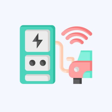 Simge şarj istasyonu. Smart City sembolüyle ilgili. Düz stil. Basit tasarım çizimi