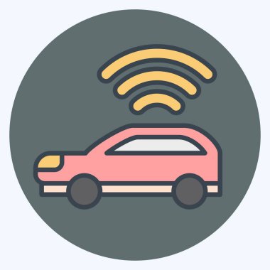 Icon Smart arabası. Smart City sembolüyle ilgili. renk arkadaşı stili. Basit tasarım çizimi