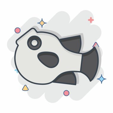 İkon Kirpi Balığı. Deniz ürünleri sembolüyle ilgili. Çizgi roman. Basit tasarım çizimi