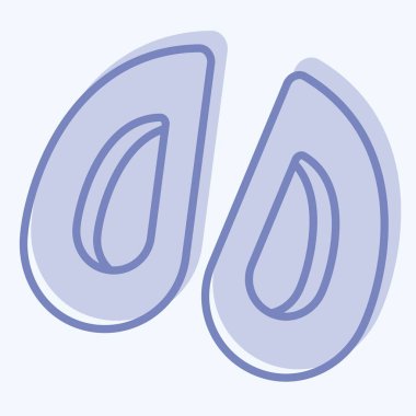 İkon midye. Deniz ürünleri sembolüyle ilgili. İki ton stili. Basit tasarım çizimi