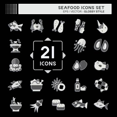 Icon Set Seafood. related to Holiday symbol. glossy style. simple design illustration clipart