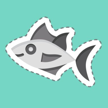 Etiket çizgisi Tuna 'yı kesti. Deniz ürünleri sembolüyle ilgili. Basit tasarım çizimi