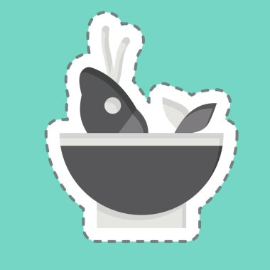 Çıkartma hattı Çorba Denizi 'ni kesti. Deniz ürünleri sembolüyle ilgili. Basit tasarım çizimi