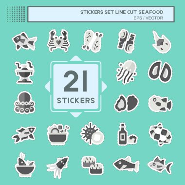 Sticker line cut Set Seafood. related to Holiday symbol. simple design illustration clipart
