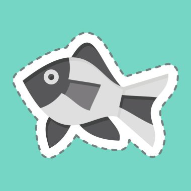 Çıkartma hattı Atlantik Balığı 'nı kesti. Deniz ürünleri sembolüyle ilgili. Basit tasarım çizimi