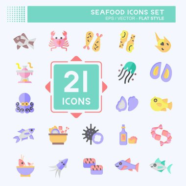 Icon Set Seafood. related to Holiday symbol. flat style. simple design illustration clipart
