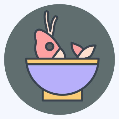 İkon Çorba Denizi. Deniz ürünleri sembolüyle ilgili. renk arkadaşı stili. Basit tasarım çizimi