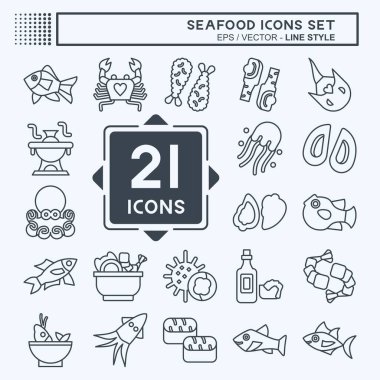 Simge Deniz Ürünleri. Tatil sembolüyle ilgili. Sıra tarzı. Basit tasarım çizimi