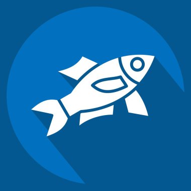 İkon sardalya. Deniz ürünleri sembolüyle ilgili. Uzun gölge tarzı. Basit tasarım çizimi