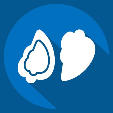 Icon istiridyesi. Deniz ürünleri sembolüyle ilgili. Uzun gölge tarzı. Basit tasarım çizimi