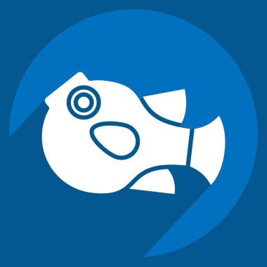 İkon Kirpi Balığı. Deniz ürünleri sembolüyle ilgili. Uzun gölge tarzı. Basit tasarım çizimi