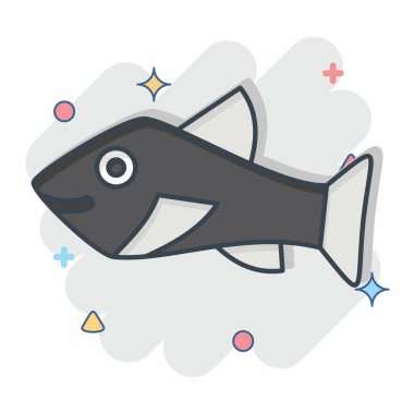 Simge Trout. Deniz ürünleri sembolüyle ilgili. Çizgi roman. Basit tasarım çizimi