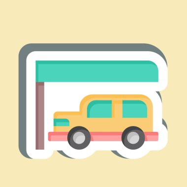 Çıkartma Otoparkı. Şehir sembolüyle ilgili. Basit tasarım çizimi