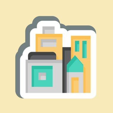 Çıkartma Binaları. Şehir sembolüyle ilgili. Basit tasarım çizimi