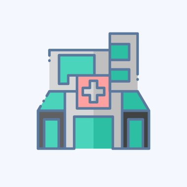 Icon Hastanesi. Şehir sembolüyle ilgili. Karalama stili. Basit tasarım çizimi