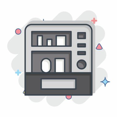 Simge Otomatı. Şehir sembolüyle ilgili. Çizgi roman. Basit tasarım çizimi