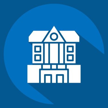 Icon Bankası. Şehir sembolüyle ilgili. Uzun gölge tarzı. Basit tasarım çizimi