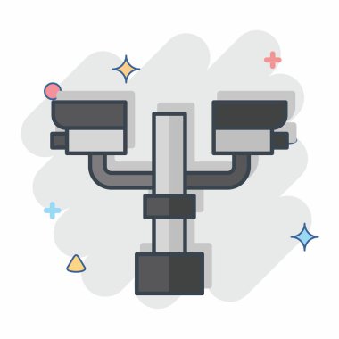 Simge Kapalı devre kamera sistemi. Şehir sembolüyle ilgili. Çizgi roman. Basit tasarım çizimi