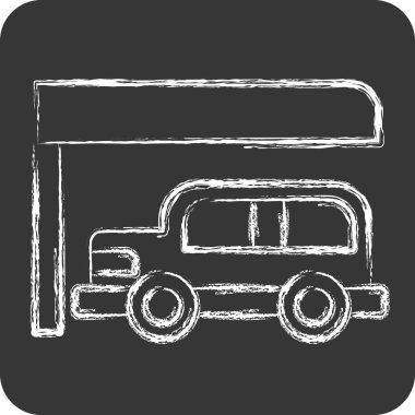 Icon Otoparkı. Şehir sembolüyle ilgili. Tebeşir stili. Basit tasarım çizimi